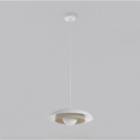 Lampada a sospensione SKIN in acciaio bianco e dettagli moka (1/5)