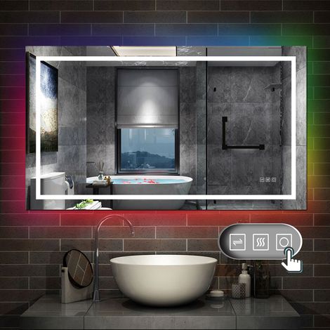 Badspiegel mit LED Beleuchtung Wandspiegel Lichtspiegel dimmbar Beschlagfrei RGB 100x60cm