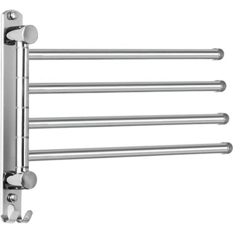 Bathroom Towel Rack with 4 Rotating 180° Bars, 34cm Stainless Steel SUS304 Towel Dryer, Wall-Mounted Towel Rack for Bathroom, Kitchen, Sink - Silver (1/5)