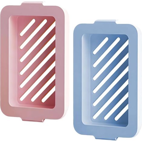 Lntyq 2 Pièces Porte Savon Salle De Bain Porte Savon Voyage Porte-Savon Cuisine Antidérapants, Plastique, bleu et rose, 15.59.32cm