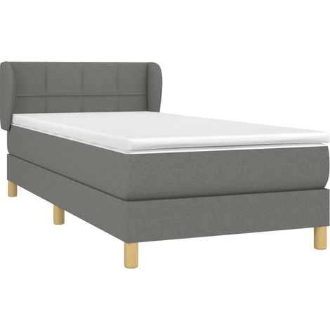 vidaXL Sommier à lattes de lit avec matelas Gris foncé 90x200 cm Tissu (1/5)
