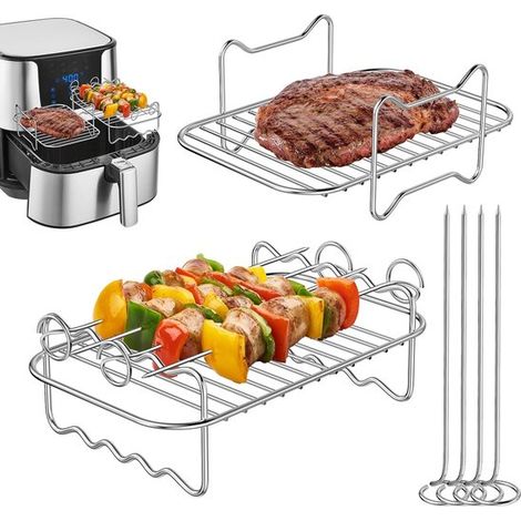 Grilles d'aération pour friteuse à air Dailygoody, accessoires de cuisson en acier inoxydable, lot de 2, optimisation de l'espace, compatibles avec la friteuse à air Ninja Dual Zone AF... (1/5)