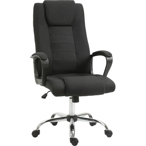 Bürostuhl Ergonomischer Schreibtischstuhl mit Armlehne, Höhenverstellbarer Drehstuhl mit Leinenoptik, Gepolstert Computerstuhl, Schwarz