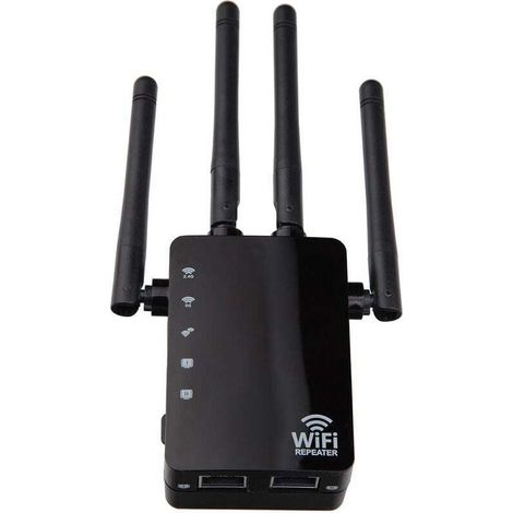 Amplificateur de signal WiFi sans fil Répéteur amélioré double bande 1 200 M Routeur haute puissance 2,4 et 5G (noir, 90x173x70mm (1/5)