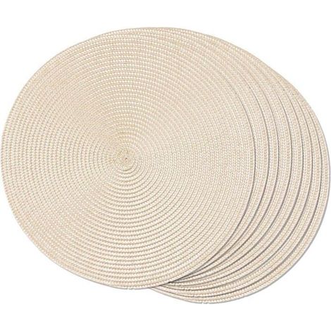 Ensemble de 8 sets de table ronds en plastique, antidérapants, résistants à l'usure, lavables, 38 cm de diamètre, beige. (1/5)