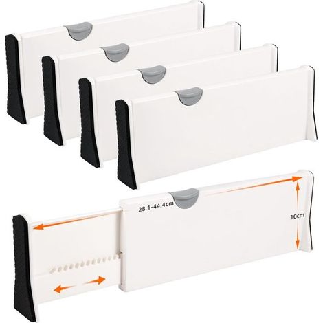Separador de cajones, separador de cajones ajustable, para longitud interior de 28,1 a 44,4 cm y altura  10 cm, blanco, juego de 4 piezas (1/5)