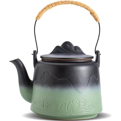 Vintage japanische Teekanne, 1000 ml, geprägte japanische Teekanne mit integriertem Teesieb für losen Tee, chinesischer Keramik-Teesieb mit Hanfseilgriff (1/5)