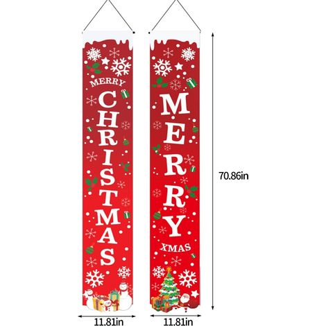 Bannière De Noël - Tissu Oxford 600D - Pour Porte Extérieure Ou Intérieure - Rouge - 30 X 180 X 1 Cm - 1 Pièce (1/5)