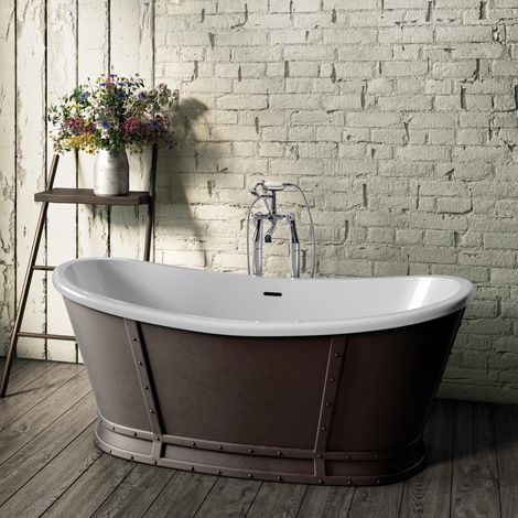 Luxury 1750x800 Metal Freestanding Bathtub with Traditional Chrome Brass Mixer Tap Set (1/4)