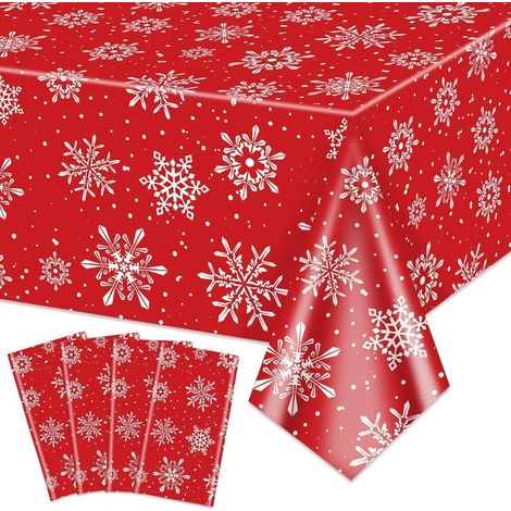4er Pack Schneeflocken Tischdecken 220x130cm Rot für Winterparty & Weihnachten