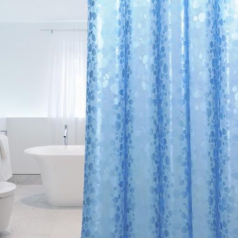 Rideau de Douche Anti-moisissure 180 x 180 cm EVA Imperméable avec 12 Anneaux et Poids Inférieur Magnétique, Rideau de Bain Bleu 0,2 mm, Motif Pierres 3D, pour Baignoire (1/4)
