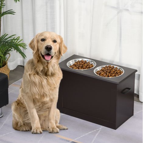 Erhöhte Hundefutterstation 60x30x41 cm aus MDF in Braun mit Stauraum – MEUBLIV (1/5)