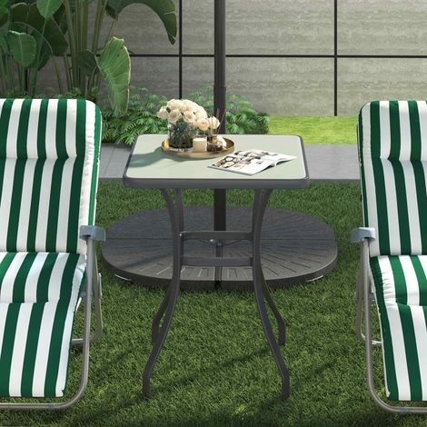 Outsunny Table carrée bistro de jardin 68x68x84cm, métal époxy, verre trempé granité, gris (1/5)
