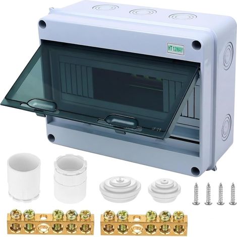Coffret Electrique Etanche Exterieur IP65, 12 Modules Boîte de Distribution, Boîte à fusibles apparente, Boitier Electrique Etanche Exterieur, Coffret à Fusibles en Saillie 1 Rangée, pour Jardin (1/5)