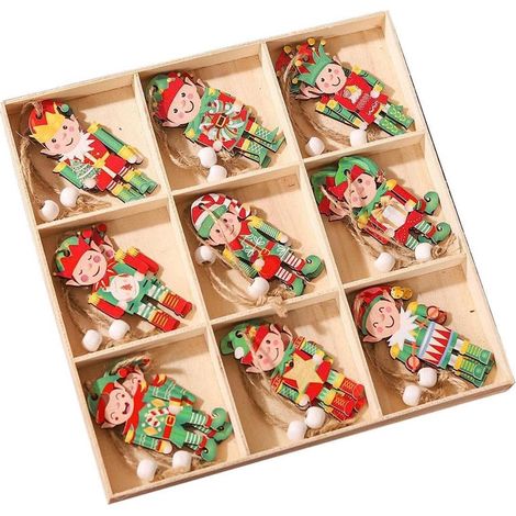 18 hölzerne Weihnachtsornamente zum Aufhängen, Wandschmuck für Baum, Party und Zuhause