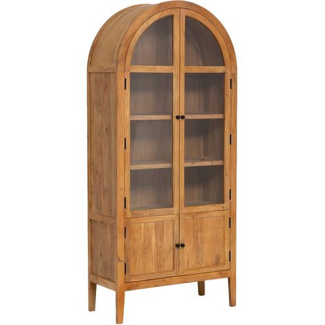 Made In Meubles – Vitrine en bois d'acacia 4 portes – Dimensions 200x90x40 cm – Poignée en métal noir – Élégance intemporelle pour intérieur (1/5)