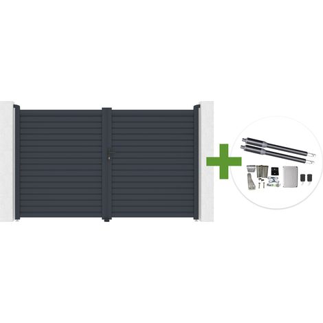 CALANCIA 3 m H. 180 cm Schwingtor, graues Aluminium + RANGER B150 Motor