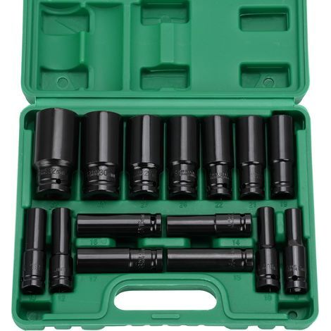 15-teiliger 1/2"-Schlagschrauber-Steckschlüsselsatz. 8–32 mm langer Steckschlüsselsatz. Schraubenschlüsseladapter. Autoreparatur. Reifenwechsel. Reparatur von Haushaltsgeräten. (1/5)