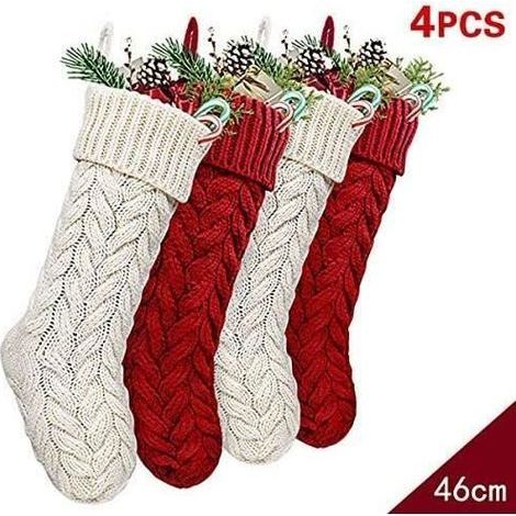 4 knitted Christmas stockings, holiday decorations, 46 cm (1/4)