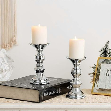 Porte-bougies piliers argentés, centres de table de mariage, support en métal pour bougies de 50 mm, décoration (1/5)