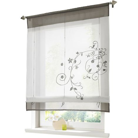 Rideau romantique avec languette supérieure pour la cuisine et le balcon (gris, 80X120cm) (1/5)