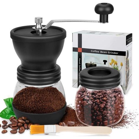 Macinacaffè per chicchi di caffè - Macinacaffè manuale, acciaio inossidabile e vetro, macine in ceramica regolabili, facile da pulire, ideale per caffè, espresso, French press e caffè filtro