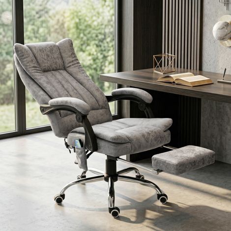 Silla de Oficina con 6 Puntos de Masaje Ajustable con Función de Calefacción Reposapiés Retráctil y Control Remoto Gris (1/5)