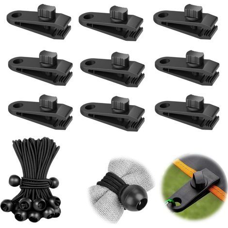 10 Sets Clip de Bâche, Tente Pince Bâche, Auvents Clip Auvents, Pince Tendeur Corde Élastique, Clip de Bâche Ball Bungee Corde pour Tentes, Couvertures, Auvents, Camping (1/5)