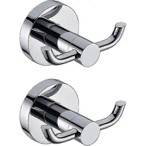 Filiyano-Lot de 2 patères murales modernes en laiton massif chromé poli avec double crochet porte-serviettes pour porte de salle de bain ou toilettes. (1/4)