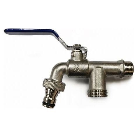 RUBINETTO PORTAGOMMA 1/2" A SFERA CON DOPPIO ATTACCO 3/4" INNESTO RAPIDO (10858) (1/5)