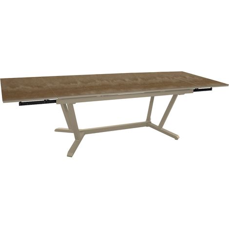 PROLOISIRS Table de repas extensible en aluminium et HPL - VITA 180/230/280 x 100 - Allonges en bout - Coloris crème et minéral