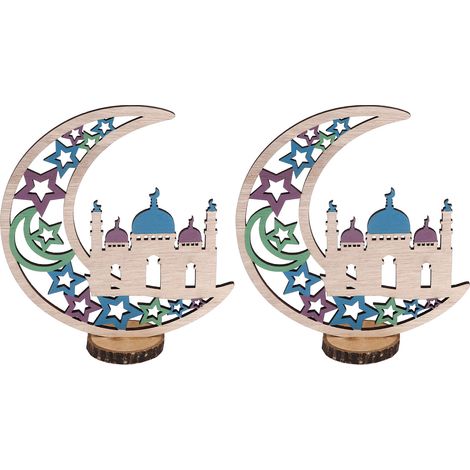 Décoration de Lune en Bois pour Fêtes - Ornement Eid Mubarak, Ambiance Festive pour Maison, Restaurant, Café JM00454 (1/5)