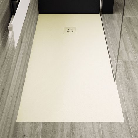 Receveur de douche 100 x 160 cm extra plat PURE en résine surface ardoisée beige Grille beige (1/5)
