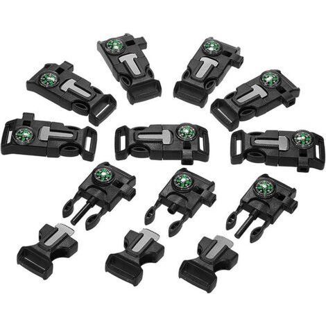 Plastic Whistle Quick Release Buckle Flint Fire Starter for Outdoor Camping Emergency Survival Bracelet with Buckle 10pcs (1/5)