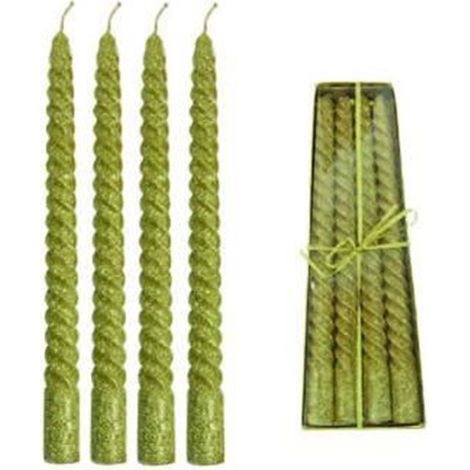 CANDELA DI CERA A TORTIGLIONE ORO CON GLITTER -ø mm.21x250h - PZ 4 -- FER 162807