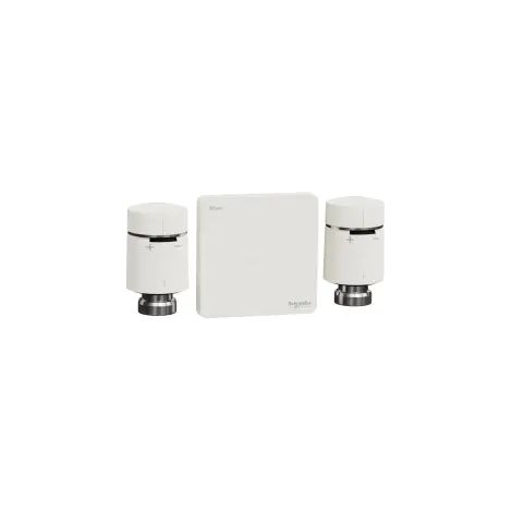Schneider Electric – Kit de démarrage vanne thermostatique connectée blanche – 2 têtes thermostatiques – Passerelle Wifi – Liaison Zigbee jusqu'à 30m (1/5)