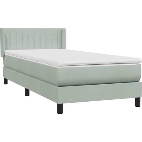 Lit simple Lit adulte Sommier à lattes de lit et matelas gris clair 90x220 cm velours (1/5)