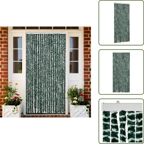 The Living Store Insektenschutz-Vorhang Grün und Weiß 90x220 cm Chenille - Fliegengitter - Insektenschutz - Fensterdeko - Insektenschutztür - Moskitonetze