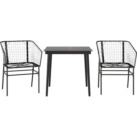 Ensemble à manger de jardin 3 pcs Mobilier de jardin noir résine tressée verre (1/5)