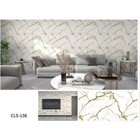 TRADE SHOP - Pannello Adesivo Effetto Marmo Bianco Venature Dorate 120x300cm Pareti Stanza Cls-136 - (1/3)
