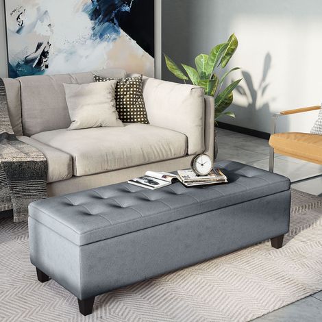 Mueble banco con almacenaje tapizado gris 125 cm OKMYHOME (1/4)