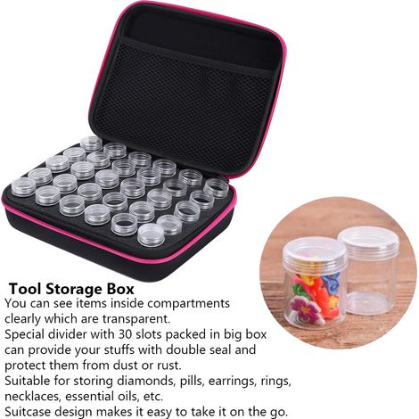 Boîte de rangement pour broderie diamant (30 emplacements), accessoires et outils de peinture diamant, rose rouge (1/5)