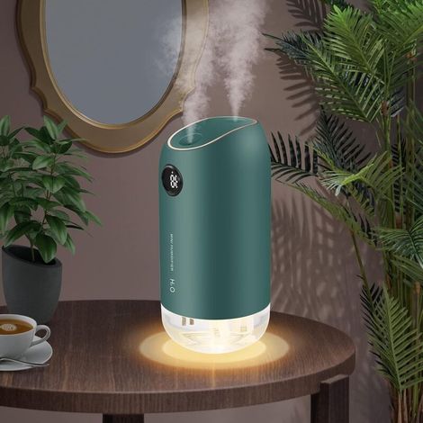 Humidificador de aire de 500 ml, humidificador ultrasónico silencioso de 23 dB para bebés, humidificador de aire doméstico con apagado automático para dormitorio, oficina, yoga, verde (1/5)