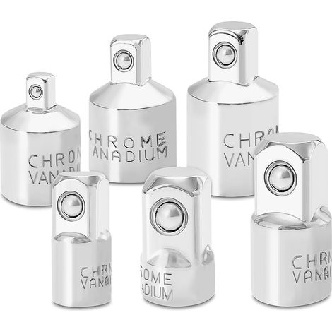 6 pièces Jeu d'adaptateurs de douilles, Adaptateur à Cliquet 1/4 vers 3/8, 3/8 vers 1/4, 3/8 vers 1/2, 1/2 vers 3/8, 1/2 vers 1/4, 1/4 vers 1/2, Adaptateur Douille pour clé Dynamométrique