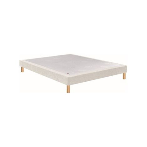 Sommier tapissier 1 place Epeda cadre en bois massif chenillé lin 80x200 beige clair