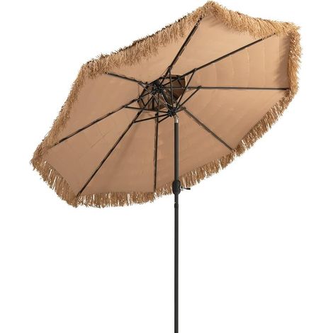 COSTWAY Ombrellone da Spiaggia 270 cm, Ombrello Tiki di Paglia con 8 Stecche in Metallo, Manovella e Inclinazione Regolabile, per Spiaggia, Cortile, Piscina, Giardino, Hotel (1/5)
