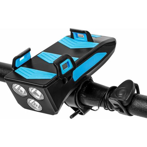 Lumiere de velo, banque d'alimentation, support de telephone portable, phare de velo, bleu et noir 4000mAh (1/5)