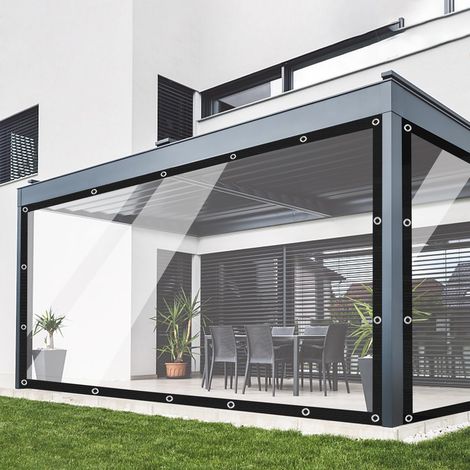 2.5x3.5m Bâche Transparente avec Œillets, 420g/m² Bache Transparente, Bache Exterieur Impermeable pour Terrasse, Balcon, Jardin avec Corde et Attaches Câbles (1/5)