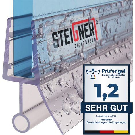 STEIGNER Joint de douche pour paroi en verre, 190cm, vitre 6/7/8mm, joint d'étanchéité PVC droit pour les cabines de douche réctangulaires, UK08