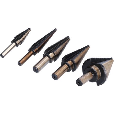 Kit de 5 forets étagés pour métaux (système britannique) pour acier, laiton et bois (1/5)